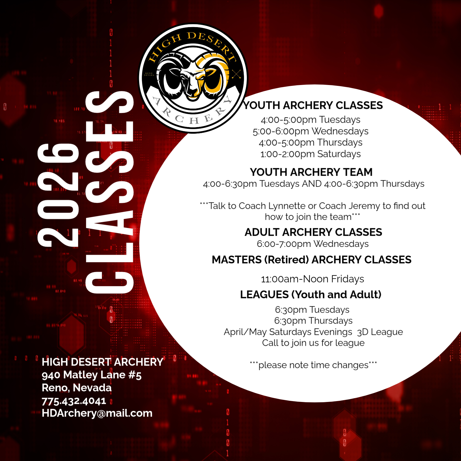 Archery Class Schedule